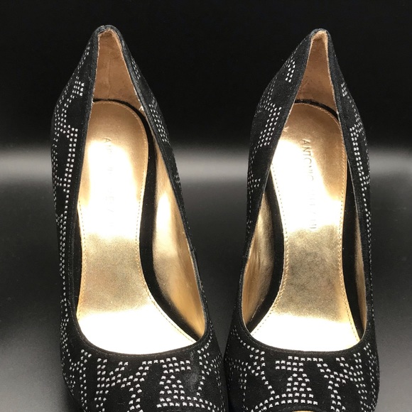 ANTONIO MELANI BLACK ANGELINE PEEPTOE PUMP SIZE 8.5M - Picture 2 of 16